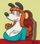 anthro big_breasts blush breasts disney female hair low_res red_hair shardshatter signature simple_background solo