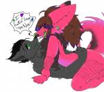 anthro cuddling duo female fluffy happy heart_symbol hug love male male/female nose_to_nose nude nuzzling pomerania pounce profanity romantic romantic_couple sparklefur wide_hips earthowl canid canine canis domestic_dog mammal wolf