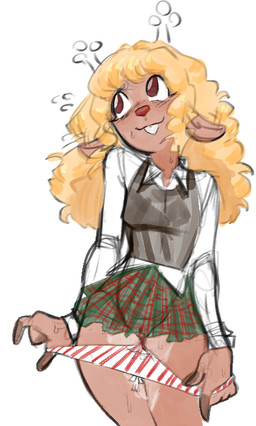 anthro antlers barely_visible_genitalia barely_visible_vulva blonde_hair bodily_fluids bottomwear bow_panties bow_underwear breasts brown_eyes buckteeth clothing clothing_pull curly_hair eyelashes female genitals green_bottomwear green_clothing green_skirt hair horn navel panties panty_pull pattern_bottomwear pattern_clothing pattern_panties pattern_skirt pattern_underwear plaid plaid_bottomwear plaid_clothing plaid_skirt pleated_skirt red_nose shirt skirt small_breasts solo striped_bottomwear striped_clothing striped_panties striped_underwear stripes sweat sweatdrop_(iconography) sweater sweater_vest teeth topwear translucent translucent_bottomwear translucent_clothing translucent_skirt underwear underwear_pull vest vulva white_clothing white_shirt white_topwear brialzebubbie sp4gh3tt1 deltarune undertale_(series) noelle_holiday deer mammal new_world_deer reindeer 2025 sketch