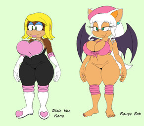 alternate_costume anthro armwear big_breasts blonde_hair bodysuit boots bra breasts brown_body cleavage clothed clothing clothing_swap cosplay crossover_cosplay duo ear_piercing elbow_gloves eyeshadow featureless_crotch feet female footwear fur gloves hair handwear hat headgear headwear huge_breasts huge_hips huge_thighs knee_pads legwear lipstick makeup piercing ponytail shoes skinsuit tan_body thick_thighs thigh_boots thigh_highs tight_clothing underwear white_body white_fur wide_hips wings chunkyoreo donkey_kong_(series) nintendo sega sonic_the_hedgehog_(series) dixie_kong rouge_the_bat ape bat chimpanzee haplorhine mammal pan_(genus) primate crossover hi_res