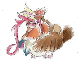 ambiguous_gender blush brown_body duo feral hug simple_background smile mintanncomics nintendo pokemon avian bird fearow generation_1_pokemon generation_6_pokemon mega_evolution mega_pidgeot pokemon_(species) 2015 hi_res