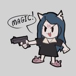 anthro blue_hair chibi female gun hair handgun humor inverted_pentagram occult_symbol pentagram pistol ranged_weapon solo symbol weapon slavyan cartoon_hangover the_summoning claire_(the_summoning) felid feline mammal 1:1 2020 icon