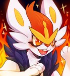 ambiguous_gender blush fire fur open_mouth orange_eyes solo teeth tongue daxratchet nintendo pokemon cinderace generation_8_pokemon lagomorph mammal pokemon_(species) 2019 absurd_res hi_res