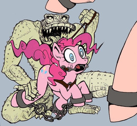 bdsm bodily_fluids bondage bound chain crying cuff_(restraint) cutie_mark dental_gag duo_focus female female_raped feral forced fur gag gagged genitals grey_background group hair interspecies leash leash_pull male male/female male_rape male_raping_female open_mouth open_mouth_gag penis pink_body pink_fur pink_hair rape rape_face restraints sex shackles simple_background sweat tail tears tongue tongue_out sue_dunn_emm friendship_is_magic hasbro my_little_pony pinkie_pie_(mlp) earth_pony equid equine horse lizard mammal pony reptile scalie digital_media_(artwork)
