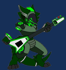 electric_guitar floating_limbs fur green_body green_eyes green_fur guitar machine male musical_instrument plucked_string_instrument simple_background solo string_instrument visor tqualizer friday_night_funkin' fan_character minus_trancer_(tqualizer) trancer_(tqualizer) protogen robot animated unfinished
