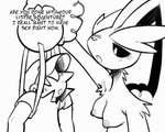 5:4 alpha_pokemon animated anthro areola assertive_female black_and_white breasts carrying_another carrying_partner clothing dialogue duo english_text female generation_4_pokemon hair hair_over_eyes hat headgear headwear human lagomorph larger_anthro larger_female leporid lilmoonie lopunny male male/female mammal medium_breasts monochrome nintendo nipples pointy_nose pokemon pokemon_(species) pokemon_trainer short_playtime size_difference smaller_human smaller_male text