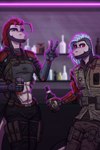 alcohol alternative_fashion anthro beverage cybernetic_arm cybernetic_limb cyberpunk duo female male male/female pose punk punk_hair rum shaved_sides tactical_gear tomboy pencilsmith_artwork captain_morgan diageo ghost_recon shadowrun tom_clancy's_(series) ubisoft xira_decobray xiro_decobray reptile scalie snake absurd_res hi_res