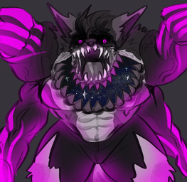 4_arms abs anthro arm_tuft barazoku big_muscles big_pecs black_bottomwear black_clothing black_pants bottomwear clothed clothed_anthro clothed_male clothing elbow_tuft front_view fur glowing glowing_eyes grey_background grey_body grey_fur hood horror_(expression) male male_anthro multi_arm multi_limb muscular neck_tuft open_mouth outline pants pecs pink_eyes pink_glow pink_outline pink_sclera sharp_teeth simple_background solo tail teeth tuft veiny_arms melaisen canid canine demon mammal 2023 absurd_res digital_drawing_(artwork) digital_media_(artwork) english_description hi_res portrait three-quarter_portrait