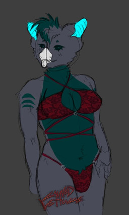 anthro big_breasts blue_body blue_eyes breasts clothing gynomorph intersex solo swimwear thick_thighs tongue tongue_out cannedlettuucee bat mammal