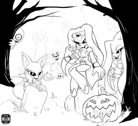 3_eyes 5_fingers anthro being_watched big_breasts black_sclera bone breasts candle cemetery cleavage clothed clothing corruption crossgender dress eyelashes female fingers food fruit gloves group hand_on_cheek hand_on_hip handwear lips looking_at_another looking_at_viewer moon mtf_crossgender multi_eye plant possession pumpkin sharp_teeth sitting sitting_on_tombstone skull standing teeth thick_bottom_lip tombstone tree wristband catbeecache sega sonic_adventure sonic_the_hedgehog_(series) razor_the_shark sonar_the_fennec tikal_the_echidna aquatic canid canine echidna fennec_fox fish fox ghost mammal monotreme shark spirit true_fox 2017 greyscale monochrome