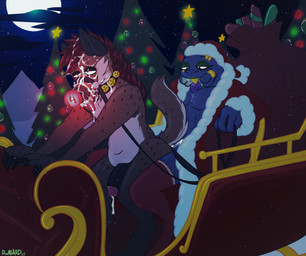 anal anal_penetration anthro bell biped bodily_fluids chair_position christmas_clothing christmas_headwear clothing cosplay cum cum_on_face duo from_behind_position fur_trim genital_fluids genitals glowing_ball hat headgear headwear holidays jingle_bell legwear male male/male outside penetration penis reins santa_hat sex sleigh sleigh_ride slightly_chubby slightly_chubby_male snow snowing thigh_highs doomlard christmas halo_(series) microsoft xbox_game_studios alien hyena mammal sangheili absurd_res digital_drawing_(artwork) digital_media_(artwork) hi_res shaded simple_shading