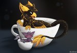 avian beak beverage bird black_body black_fur blen4k blench claws container cup duo feathers feral fur galyun green_eyes gryphon hi_res male moon mythological_avian mythological_creature mythology purple_body red_eyes simple_background solo tea wings yellow_body yellow_fur