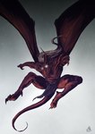 anthro belt bottomwear clothed clothing empty_eyes glowing glowing_eyes hair horn humanoid_pointy_ears loincloth loincloth_only male membrane_(anatomy) membranous_wings pointy_ears red_body solo tail topless white_hair wings skizoh disney gargoyles brooklyn_(gargoyles) gargoyle scalie hi_res