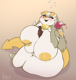 alcohol anthro areola between_breasts beverage beverage_between_breasts big_breasts blush bottle breast_grab breasts bubble claws collar container cup drinking_glass drunk drunk_bubble erect_nipples female fondling fur glass glass_container glass_cup grey_body grey_fur grey_hair hair hand_on_breast holding_beverage holding_breast holding_object horn huge_breasts long_hair looking_away membrane_(anatomy) membranous_wings multicolored_body multicolored_fur nipples object_between_breasts open_mouth orange_nipples sagging_breasts self_fondle simple_background sitting solo spade_tail substance_intoxication tail tan_background thick_thighs toe_claws two_tone_body two_tone_fur white_body white_fur wide_hips wine wine_glass wings yellow_eyes shakotanbunny rumcha domestic_ferret mammal mustelid musteline true_musteline weasel 2021 hi_res signature