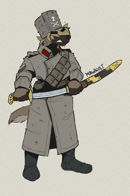 anthro belt blonde_hair boots clenched_teeth clothing coat flag flag_clothing flag_on_shoulder footwear hair holding_melee_weapon holding_object holding_sword holding_weapon male melee_weapon russian russian_empire shoes skull_on_hat skull_symbol solo sword tail teeth teeth_showing topwear weapon mawkvlt trofim_wolverine_(mawkvlt) gulonine mammal mustelid musteline siberian wolverine 2:3 hi_res