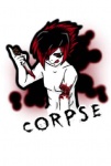 blood bodily_fluids chibi death gore male melee_weapon not_furry simple_background solo weapon wounded sylo corpse-grinder human mammal 2012 character_badge_(artwork) grandfathered_content