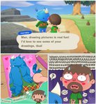 anthro blue_body blush butt clothing duo facial_hair horn humanoid_hands male male/male overalls overalls_only overweight overweight_male text skaifox animal_crossing nintendo hornsby_(animal_crossing) villager_(animal_crossing) human mammal rhinoceros 2020 absurd_res comic english_text hi_res