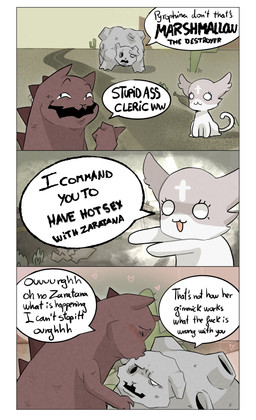 3_panel_comic :3 back_spines biped bipedal_feral blush blush_lines border cactus christian_cross christian_symbol cleric cross cross_(marking) cross_(symbol) desert dialogue ears_down eye_socket eyebrows eyelashes eyes_closed female female/female female_feral female_focus feral fur gesture grey_body group hand_gesture heart_reaction humor insulting_another jagged_mouth kissing looking_at_another mind_control name_drop name_in_dialogue narrowed_eyes no_pupils one_eye_visible open_mouth open_smile pink_body pink_fur pivoted_ears plant pointing pointing_at_another pose profanity pupils quadruped questioning_tone red_body religion religious_symbol rock slit_pupils smile smiling_at_viewer speech_bubble talking_to_another talking_to_viewer text trio white_body white_border white_fur maranjask absolutenutcase162 christianity mewgenics marshmallow_(mewgenics) pyrophina_(mewgenics) zaratana_(mewgenics) dinosaur domestic_cat elemental_creature felid feline felis hybrid kaiju mammal mineral_fauna prehistoric_species reptile rock_creature scalie 2026 colored comic comment_chain digital_drawing_(artwork) digital_media_(artwork) english_text hi_res shaded female_(lore)