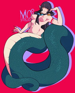 apode breasts female legless nails serpentine solo split_form tattoo yellow_eyes moiyablochki draconcopode humanoid lamia reptile scalie snake hi_res