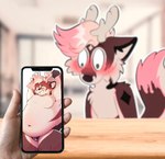 anthro antlers belly big_belly blurred_background blush clothed clothing electronics fluffy fluffy_tail hair horn humor male navel obese offscreen_character overweight overweight_anthro overweight_male phone pink_hair solo tail underwear underwear_only cheetah_spice jakoniar holiday_(holidaysoftfox) canid canine deer fox mammal meme