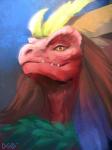 ambiguous_gender feathers looking_at_viewer red_body red_scales scales solo gasmask_(artist) capcom monster_hunter bird_wyvern maccao scalie 2016 digital_media_(artwork)