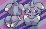 anus butt female feral fur genitals grey_body grey_fur lying on_back presenting presenting_pussy purple_eyes pussy rear_view solo spread_legs spreading moderately_ashamed nintendo pokemon espurr felid feline generation_6_pokemon mammal pokemon_(species) shaded