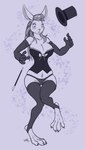 anthro big_breasts breasts camel_toe clothing corset female gloves hair handwear hat headgear headwear implied_transformation legwear lingerie magician ribbons simple_background solo star stockings surprise top_hat topwear underwear wide_hips lord_magicpants lagomorph leporid mammal rabbit 2019 hi_res monochrome