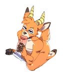 anthro blue_eyes brown_ear_tips brown_fingers brown_hooves dipstick_ears duo ear_markings fellatio femboy fur genitals hair hooves horn male male/male multicolored_ears narrowed_eyes oral orange_body orange_ears orange_fur orange_hair orange_hands penile penis scut_tail seductive sex short_tail simple_background solo_focus tail yellow_horn conditional_dnp kippy animal_crossing nintendo beau_(animal_crossing) antelope bovid mammal 2022 digital_media_(artwork)