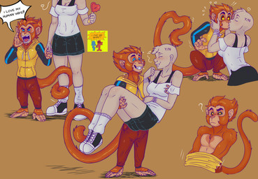 anthro body_hair chest_hair clothing duo faceless_character faceless_female feet female female_human female_on_anthro feral fluffy hair human_on_anthro interspecies kissing larger_female male male/female male_anthro monkey_feet red_hair size_difference smaller_male tail aratinga_nana28 asian_mythology chinese_mythology east_asian_mythology journey_to_the_west lego lego_monkie_kid mythology anon monkey_king_(lego_monkie_kid) sun_wukong sun_wukong_the_monkey_king ape haplorhine human macaque mammal monkey old_world_monkey primate meme
