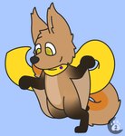 anthro brown_body brown_fur dark_body dark_fur fur looking_down male mostly_nude orange_body orange_fur scarf scarf_only simple_background smile solo tan_body tan_fur yellow_scarf patte2lune ecu_(character) flying_squirrel mammal rodent sciurid