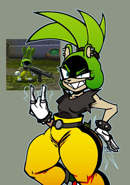 anthro belt belt_buckle blue_eyes bottomwear bracelet breasts buckle clothing devil_horns_(gesture) ear_piercing electricity female gesture green_hair hair hand_gesture huge_hips huge_thighs jewelry pants piercing sharp_teeth small_breasts solo studded_bracelet studded_jewelry studs teeth thick_thighs wide_hips yellow_bottomwear yellow_clothing yellow_pants nanodude78 idw_publishing sega sonic_the_hedgehog_(comics) sonic_the_hedgehog_(idw) sonic_the_hedgehog_(series) surge_the_tenrec afrosoricid mammal tenrec 2023 digital_media_(artwork) hi_res reference_image