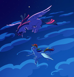 blush cloud duo female female/female feral fetlocks flying hooves horn night sky star starry_sky wings universal_heart friendship_is_magic hasbro my_little_pony mythology rainbow_dash_(mlp) twilight_sparkle_(mlp) equid equine mammal mythological_creature mythological_equine pegasus winged_unicorn hi_res