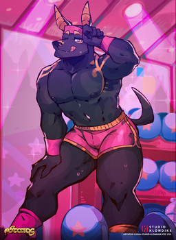 abs anthro biceps big_muscles black_body black_fur bodily_fluids bottomwear clothing dumbbell facial_piercing fur gym licking licking_lips male muscular muscular_anthro muscular_male nipples nose_piercing one_eye_closed pecs piercing pink_bottomwear pink_clothing pink_eyes pink_shorts shorts solo sweat sweatdrop tail tongue tongue_out weights graysheartart adastra adastra_(series) echo_project khemia neferu_(adastra) anubian_jackal canid canine canis jackal mammal absurd_res hi_res