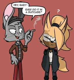 anthro bottomwear cigarette clothing confusion dialogue ear_twitch female innuendo jacket male male/female open_mouth pants question_mark smoking speech_bubble text topwear realdash idw_publishing sega sonic_the_hedgehog_(comics) sonic_the_hedgehog_(idw) sonic_the_hedgehog_(series) archie_(archiethare) fan_character whisper_the_wolf canid canine canis hare lagomorph leporid mammal wolf 2025 digital_media_(artwork) english_text hi_res