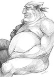 belly big_belly male mature_male mechanical_arm navel nipples overweight pirate solo wuffen disney treasure_planet long_john_silver alien monochrome