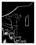 5_fingers black_background border bottomwear clothing fingers flooding foot_in_water male pants shirt simple_background solo stairs tail topwear water waterfall window worried sharkinthepark komo_(sharkinthepark) komodo_dragon lizard monitor_lizard reptile scalie 2025 4:5 absurd_res animated animated_comic black_and_white comic hi_res monochrome short_playtime
