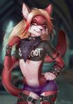 anthro clothed clothing collar crossdressing femboy kerchief looking_at_viewer male smile solo spiked_collar spikes standing vagabondbastard slipknot meto_(ligynkey) felid mammal hi_res