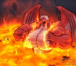 abs bathing biceps big_breasts big_muscles blush bodily_fluids breasts copyright_symbol female fire huge_breasts huge_muscles hyper hyper_muscles lava lava_bath lava_pool membrane_(anatomy) membranous_wings muscular muscular_female nipples non-mammal_breasts non-mammal_nipples open_mouth partially_submerged rubber_duck small_head solo sweat sweatdrop symbol teeth upset water wings thematelija mythology dragon mythological_creature mythological_scalie scalie 2013 hi_res warm_colors