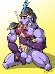 anthro armor balls biped bodily_fluids cum cumshot ejaculation erection fangs forked_tongue genital_fluids genitals headgear helmet humanoid_genitalia humanoid_penis kneeling male muscular muscular_anthro muscular_male orgasm penis purple_balls snake_arms solo teeth tongue vein veiny_penis anti_dev final_fantasy final_fantasy_iv square_enix baigan_(final_fantasy) reptile scalie snake 2010