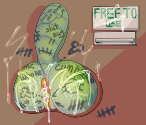 anthro anus blue_condom bodily_fluids body_writing butt condom cum cum_in_ass cum_in_vagina cum_inside cum_on_anus cum_on_butt cum_on_wall drawing_on_body female free_use genital_fluids genitals green_body green_skin orange_anus pink_condom public_use sexual_barrier_device simple_background solo sweat sweaty_butt through_wall vulva cyber_d1e pamela_(cyber_d1e) animal_humanoid arthropod arthropod_humanoid humanoid insect insect_humanoid mantis mantis_humanoid absurd_res hi_res