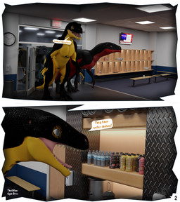 anthro bench beverage_bottle bottle comic_panel container dialogue feral group gym male page_number text trio thatman crimsoft_(thatman) gym_bros_(thatman_23) club_28_(thatman_23) diamond_jack_(thatman_23) inkheart_(thatman_23) spade_(thatman_23) dinosaur interceptor prehistoric_species reptile scalie 3d_(artwork) blender_(artwork) blender_cycles_(artwork) comic digital_media_(artwork) english_text hi_res