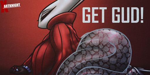 2_horns biped black_body black_eyes butt clothed clothing empty_eyes exclamation_point eyebrows eyelashes female fingers horn logo red_clothing ring side_view solo text white_text xartknight hollow_knight_(franchise) team_cherry hornet_(hollow_knight) arachnid arthropod spider 2026 2:1 artist_logo artist_name english_text hi_res