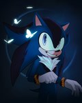 5_fingers anthro black_background chest_tuft fingers fist glowing male simple_background smile solo tuft cakechomped sega sonic_the_hedgehog_(series) apex_the_hedgehog fan_character arthropod butterfly eulipotyphlan hedgehog insect lepidopteran mammal hi_res