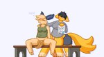 2_toes 3_toes 4_fingers 4_legs antennae_(anatomy) anthro bench big_breasts big_pussy black_hair bodily_fluids bottomwear breasts clothed clothing countershade_torso countershading dipstick_legs dipstick_limbs dripping dripping_pussy duo ears_down eyes_closed feet female female/female fingers fur fuzzy genitals green_clothing green_shirt green_topwear grey_bottomwear grey_clothing grey_pants grey_shirt grey_topwear hair holding_shoulder leaking leaking_pussy leg_markings markings multicolored_body multicolored_fur orange_body orange_fur pants paper pivoted_ears plump_labia pussy quadruped shirt simple_background sitting smile socks_(marking) spread_legs spreading tail tan_body tan_fur tan_hair tan_tuft text toes tongue_pussy topwear tuft two_tone_body two_tone_fur unusual_anatomy unusual_genitalia unusual_pussy yellow_body yellow_fur psychpsyo cameron_(psychpsyo) arthropod insect lepidopteran mammal mammal_taur moth taur digital_media_(artwork) pixel_(artwork) shaded signature