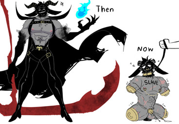 2_horns 4_missing_limbs anthro before_and_after bodily_fluids broken_horn chastity_cage chastity_device collar dildo dildo_sitting dom_turn_sub dominant duo facial_piercing flat_chastity_cage fur genital_fluids grey_body grey_fur harness horn leaking_precum leash leashed_collar long_finger magic_user male melee_weapon muscular muscular_sub nipple_chain nipple_piercing nipple_ring nipples nose_piercing nose_ring occult_symbol penetration pentagram pentagram_tattoo piercing polearm precum ring_piercing satanic scar scythe sex_slave sex_toy simple_background slave solo_focus submissive submissive_anthro submissive_male symbol tattoo text tongue tongue_out weapon white_background meowsrii bovid caprine caprine_demon demon goat_demon mammal 2026 digital_drawing_(artwork) digital_media_(artwork) english_text hi_res