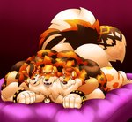 3_heads 3_tails anthro barazoku bed bedroom_eyes belly butt cuddling cuddly duo fur furniture gentle_giant hair heavy highlights_(coloring) hyper larger_male love male micro multi_head multi_tail muscular muscular_anthro muscular_male narrowed_eyes neck_tuft non-sexual nude overweight overweight_anthro overweight_male pecs pinned_to_bed seductive simple_background size_difference smaller_male smile smirk smothering tail tuft wrist_collar fujiyama_samoyed_(artist) european_mythology greek_mythology mythology bumble_beans(fujiyamasamoyed) nano_byte(nanogamer31) arthropod bee bumble_bee_(species) canid canid_demon canine canis cerberus demon domestic_dog fox hellhound hybrid hyena hymenopteran insect mammal maned_wolf mythological_canine mythological_creature raccoon_dog tanuki himbo digital_media_(artwork) hi_res shaded soft_shading watermark