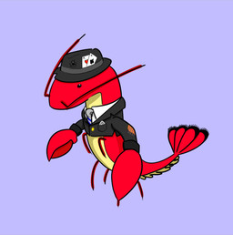 ambiguous_gender bullet_hole card clothing fedora fin hat headgear headwear mobster necktie patched_clothing pincers playing_card pocket_square suit_jacket tail tail_fin mobsterlobster arthropod crustacean decapod lobster malacostracan marine