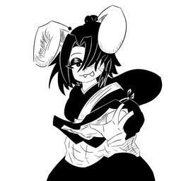 anthro clothing costume female gesture hand_gesture looking_at_viewer pose simple_background solo tongue tongue_out v_sign yosoybonfie five_nights_at_freddy's fredina's_nightclub jujutsu_kaisen scottgames bonfie_(cryptiacurves) geto_suguru 1:1 absurd_res hi_res monochrome shaded simple_shading