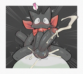 abdominal_bulge anal anal_penetration balls big_penis black_background black_body black_skin blush blush_lines bodily_fluids border cum cum_splatter cumshot dildo dildo_sitting ears_up ejaculation exclamation_point feral genital_fluids genitals glans heart_symbol humanoid_genitalia humanoid_penis male mostly_nude object_in_ass penetration penis red_scarf scarf scarf_only sex_toy sex_toy_in_ass sex_toy_insertion simple_background sitting solo speed_lines spread_legs spreading sweat sweatdrop sybian tail tail_motion tailwag tremble_spikes white_border pochiiwa nichijou sakamoto_(nichijou) domestic_cat felid feline felis mammal 2026 digital_media_(artwork) hi_res shaded simple_shading