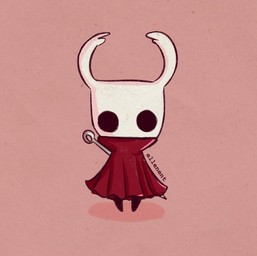 black_legs cloak cloak_only clothed clothing empty_eyes front_view hornet's_needle monotone_cloak red_cloak red_clothing shadow simple_background solo text white_head ellenent hollow_knight_(franchise) team_cherry hornet_(hollow_knight) the_knight_(hollow_knight) arthropod vessel_(species) 2020 artist_name full-length_portrait hi_res portrait signature nonbinary_(lore)